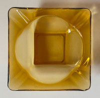 VTG Mid-Century Modern Amber Glass Square Ashtray