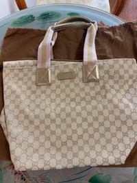 AUTHENTIC GUCCI TAN LEATHER TOTE SHOULDER BAG