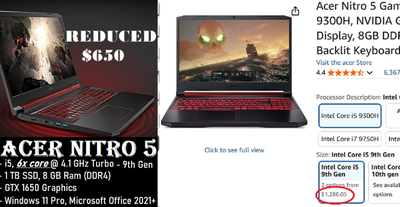 ACER NITRO 5, Nvidia GTX 1650, 6x core @ 4.1 GHz, 1 TB SSD, View more