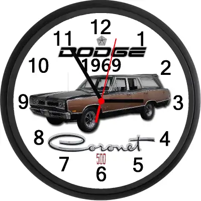 1969 Dodge Coronet 500 Station Wagon (Black) Custom Wall Clock