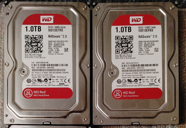 Wd Red Sata HDDs Set of 2 in System Components in Barrie