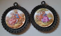 Vintage Metal Frames with Porcelain Courting Couple Fragonard 