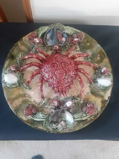 Large Portuguese Majolica Polissy Crab Plate by Alvaro José. , View more