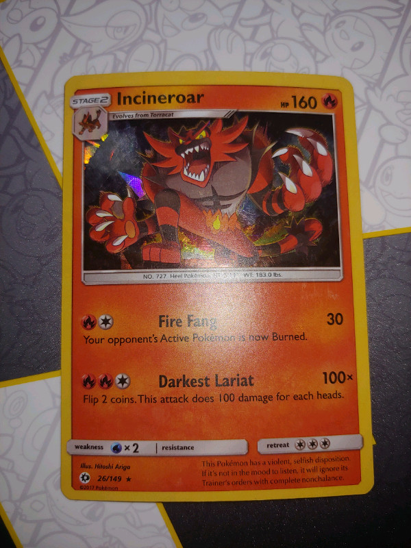 Pokemon TCG Sun & Moon Base Set: Ice Cracked Holo Incineroar in Arts & Collectibles in City of Toronto