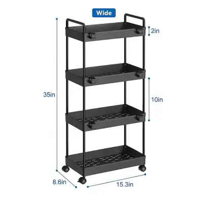 New Black Storage Trolley - 4-Tier Rolling Cart - Unassembled, View more