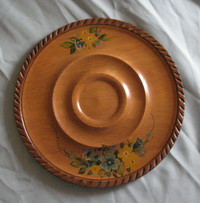 Vntg Solid Wood Round Sectioned Party Platter Serving Tray Old