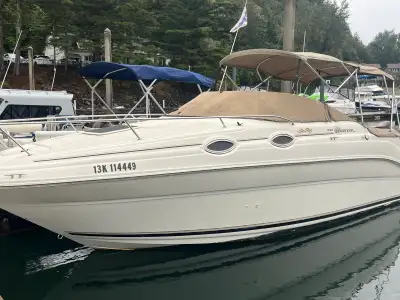 Well kept 24 foot searay cabin cruiser. 5 L engine, automatic trim tabs. barbecue. Comes with a Tind...