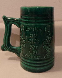 Vintage Rare Norwegian Green  Ceramic Beer Mug/ Stein