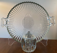 MCM JEANNETTE Glass Lidded Candy Dish and Coordinating Platter