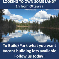 Affordable waterfront building lots ONLY 1h from Ottawa!