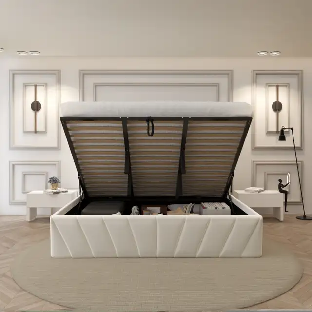  Closeout Sale! Queen Bed Frame with Hydraulic Lift Storage  in Beds & Mattresses in Peterborough - Image 3