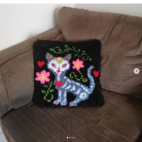 Housse de coussin, chat, fait à la main, handmade, cat, fleurs