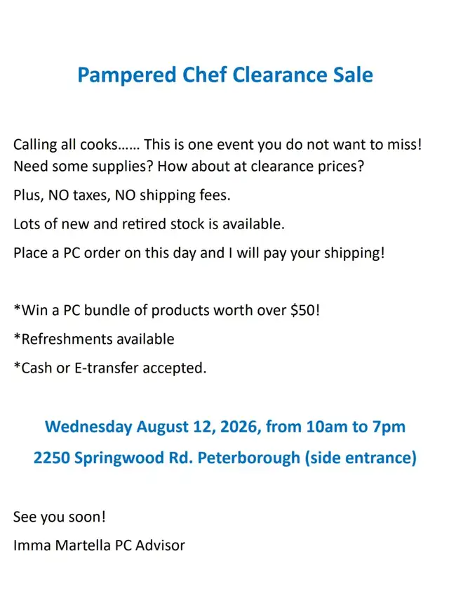 Pampered Chef Clearance Sale Event