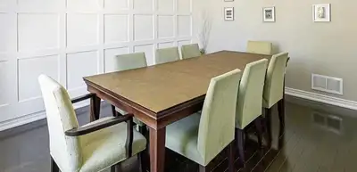 Solid Wood Dining Room Table with 8 Chairs with top protector, View more