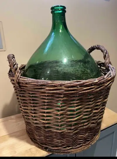 Demijohn/ Large Green glass with wicker., View more
