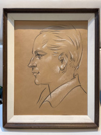 Mid century framed original sketch .  Portrait of  young  man. 