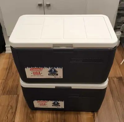 $35 each or $65 for both! Like-new, spotlessly clean Coleman 48-Quart (45.4L) coolers. Perfect for c...