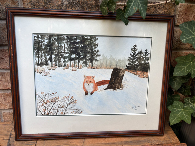 Large Original Fox Watercolour Painting- Winter Landscape in Arts & Collectibles in Oakville / Halton Region