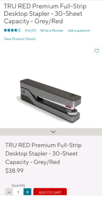 TRU RED Premium Full-Strip Desktop Stapler - 30-Sheet Capacity. 