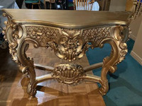 GOLD BAROQUE HAND CARVED HALL CONSOLE TABLE
