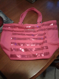 Pink Sequenced Victoria Secret bag with two side pockets