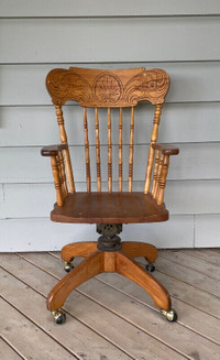 Vintage Pressback Oak Office Chair