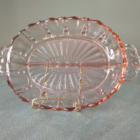 ANCHOR HOCKING Pink Depression Glass OYSTER & PEARL  Relish Dish