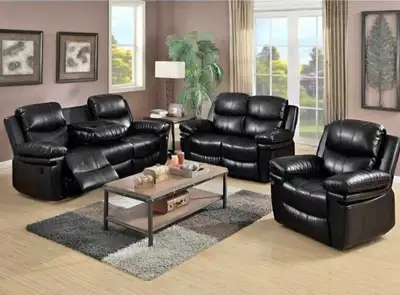 New leather recliner set. Sealed in boxes. Couch+ love + chair, View more