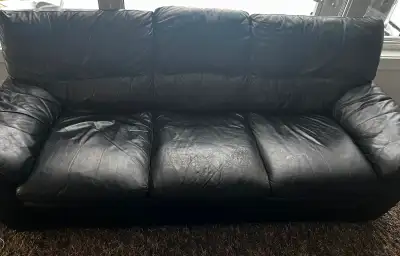 Black leather couch, View more