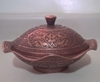 Vintage Copper Turkish Embossed Sugar Bowl & Dish