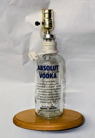 ABSOLUT Vodka Liquor Bottle TABLE LAMP Light Wood Base, View more