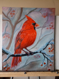Painting "Red cardinal". Handmade, streched canvas, oil