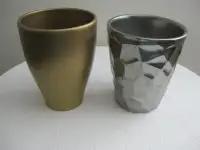 TWO VINTAGE CERAMIC GOLD AND SILVER INDOOR PLANT POTS