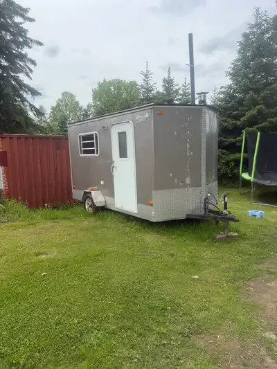 Inclosed trailer turned into a sauna used it as a ice hut last winter fully insulated with 2 inch si...