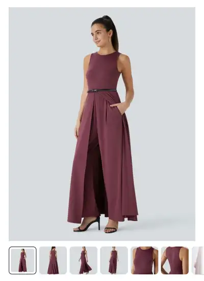 Maroon sleeveless wide leg jumpsuit, View more