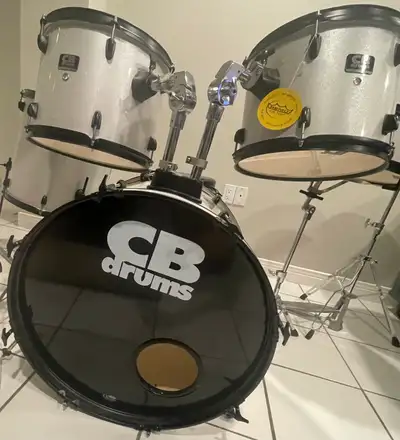 CB Drums Set in pearl white with black trim, View more