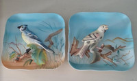Pair Napco Giftcraft raised 3D ceramic blue jay & canary plaques