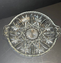 Divided Glass Serving Tray Platter Vintage Glassware Handles