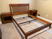 FOR SALE!!  QUEEN BED FRAME, HEADBOARD AND 2 NIGHT STANDS.