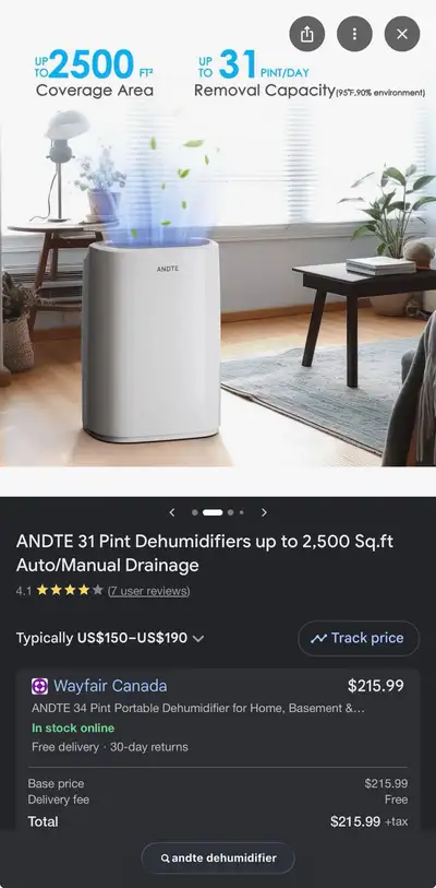 ANDTE PD161A 31 Pint Dehumidifier, View more