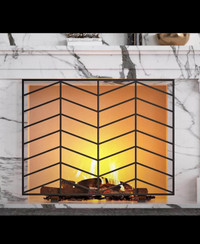 Fire Beauty Single Panel Handcrafted Wrought Iron Mesh Chevron F