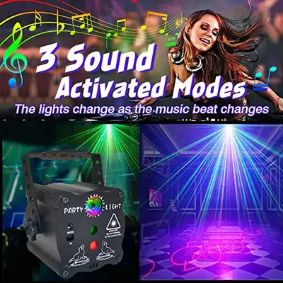 DJ Disco Light, Stage Party Lights, Laser Light Sound Activated RGB Led Flash Strobe Projector with...
