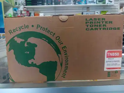 This is a used Brother TN850 black toner cartridge, compatible with various Brother laser printers s...