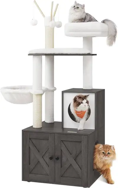 Cat Scratching Post with Cat Litter Cabinet. White/Grey, View more