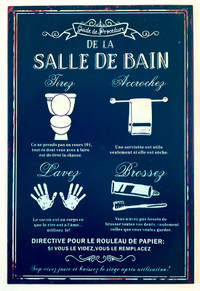 Affiche en fer peint "Guide de procédure de la salle de bain"