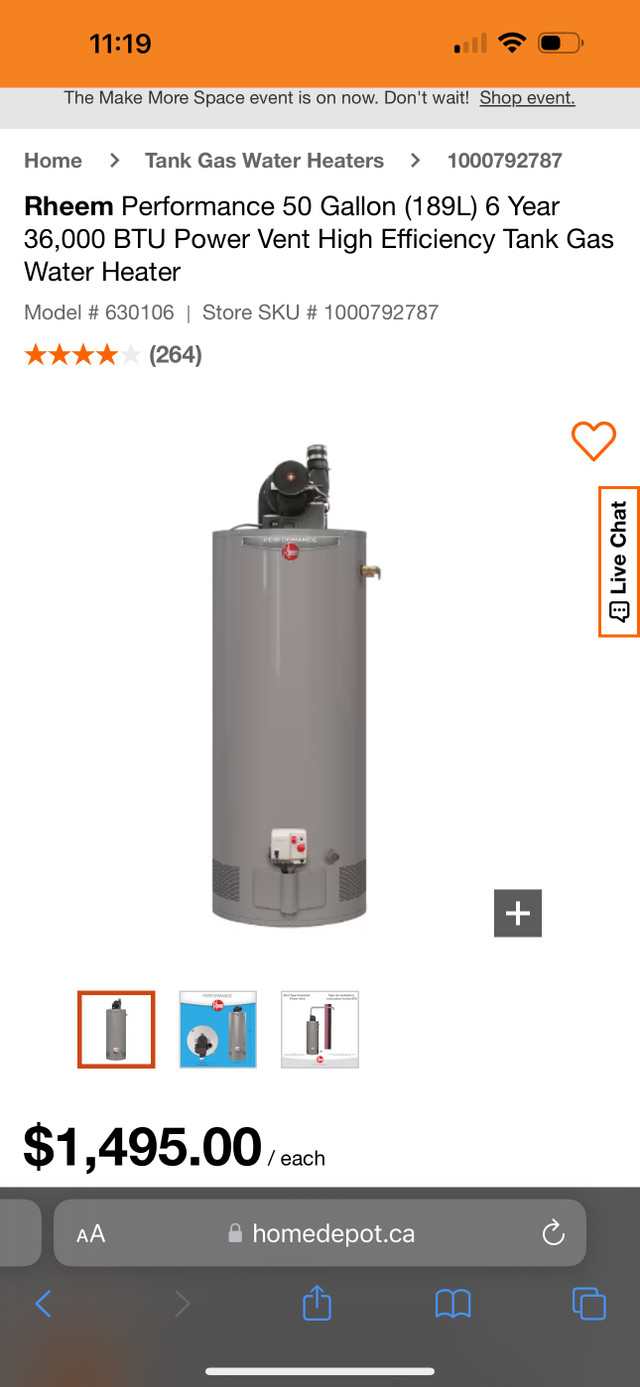 50 Gallon Rheem Gas water heater in Heating, Cooling & Air in Fredericton