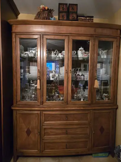Large wood and glass buffet, View more