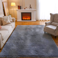 Tapis moelleux neuf 5.3x6.5pds -Bleu gris/Carpet rug shaggy
