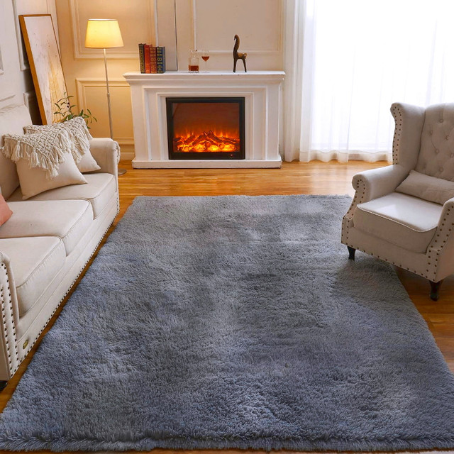 Tapis moelleux neuf 5.3x6.5pds -Bleu gris/Carpet rug shaggy dans Tapis et moquettes  à Ville de Montréal