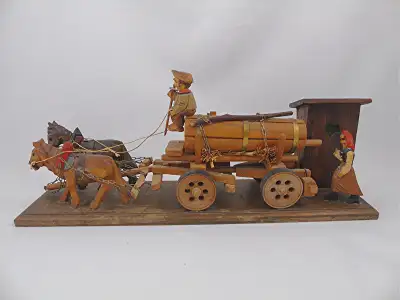 Vintage Musical 1950's hand carved Beer fest beer keg from Germany. The man is driving the 2 horses...